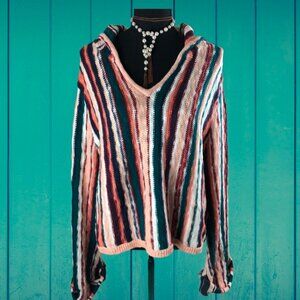 Roxy Hooded Pullover Sweater Striped Size XL